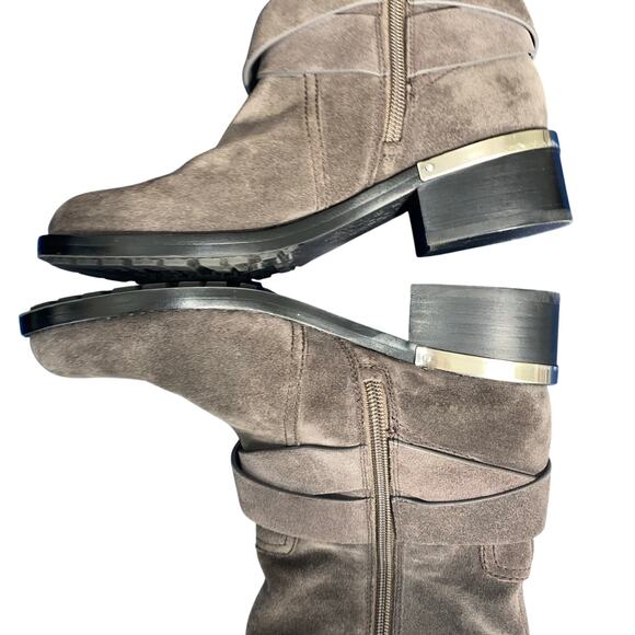 Vince Camuto Suede Moto Biker Boots Women’s 6M Gray Buckle Strap Block Heel - Picture 7 of 10